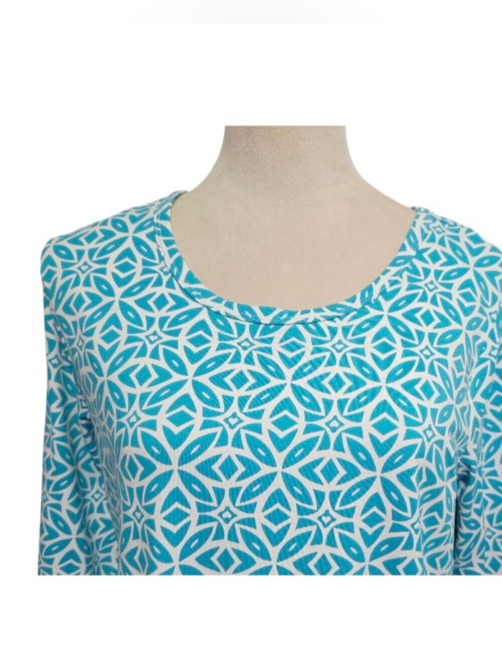 Lulu-B Colorful Clothing Dress M Turquoise White Geometric 3/4 Sleeve SPF 50 - Picture 4 of 14